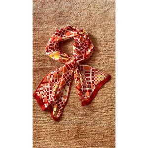 Geometric Silk Feel Scarf Red Orange Yellow Long Rectangle Vintage Style